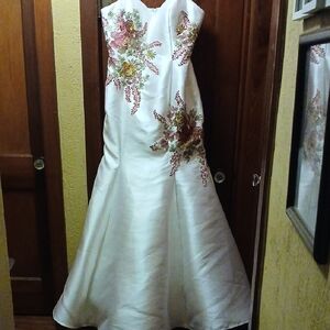 Floral Embroidered Jovani Formal Dress - White and Pink Size 14